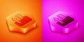 Isometric Rise in water level icon isolated on orange and pink background. Hexagon button. Vector