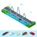 Isometric River Bridge with Ship Boat Highway