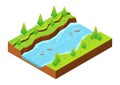 Isometric river with trees Royalty Free Stock Photo
