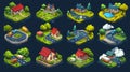 Isometric road construction element Road tiles icon Online game elements or infographics object Flat 3D isometric