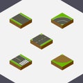 Isometric Road Set Of Without Strip, Bitumen, Turn And Other Vector Objects. Also Includes Pedestrian, Bitumen, Asphalt