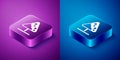 Isometric Road sign avalanches icon isolated on blue and purple background. Snowslide or snowslip rapid flow of snow down a Royalty Free Stock Photo