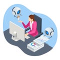 Isometric robot analyzes the database. Artificial intelligence working for big data analysis. Data analysis artificial Royalty Free Stock Photo