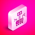 Isometric Robot icon isolated on pink background. Artificial intelligence, machine learning, cloud computing. Silver Royalty Free Stock Photo