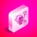 Isometric Robot icon isolated on pink background. Artificial intelligence, machine learning, cloud computing. Silver Royalty Free Stock Photo