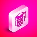 Isometric Robot icon isolated on pink background. Artificial intelligence, machine learning, cloud computing. Silver Royalty Free Stock Photo