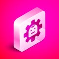 Isometric Robot icon isolated on pink background. Artificial intelligence, machine learning, cloud computing. Silver Royalty Free Stock Photo