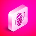 Isometric Robot icon isolated on pink background. Artificial intelligence, machine learning, cloud computing. Silver Royalty Free Stock Photo