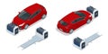 Isometric robot valet parking cars. Outdoor valet parking robot. Automated parking systems for cars