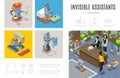 Isometric Robotic Assistants Infographic Template