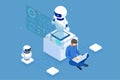 Isometric Robotic interfaces and virtual screens, futuristic and efficient operations tailored. A ai-robot interacts