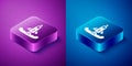 Isometric Rocket icon isolated on blue and purple background. Square button. Vector Royalty Free Stock Photo