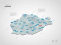 Isometric Romania map with city names and administrative divisions. Royalty Free Stock Photo