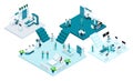 Isometric room of the hospital, Healthcare and innovative technology, medical personnel, patients