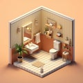 Isometric rooms. Designed house. toilet isometric interior