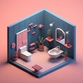 Isometric rooms. Designed house. toilet isometric interior