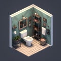 Isometric rooms. Designed house. toilet isometric interior