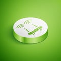 Isometric Router and wi-fi signal icon isolated on green background. Wireless ethernet modem router. Computer technology