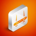 Isometric Router and wi-fi signal icon isolated on orange background. Wireless ethernet modem router. Computer