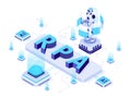 Isometric RPA. Robotic process automation, futuristic artificial intelligence robots and AI learning vector illustration Royalty Free Stock Photo