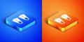 Isometric Rubber flippers for swimming icon isolated on blue and orange background. Diving equipment. Extreme sport