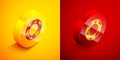 Isometric Rubber swimming ring icon isolated on orange and red background. Life saving floating lifebuoy for beach Royalty Free Stock Photo