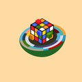 Isometric rubiks on half of earth ilustration vector