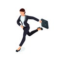 Isometric running businesswoman on white background