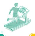 Isometric running man on treadmill. Running simulator. Outline object isolated on white background. Sport gym fitness center