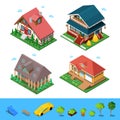 Isometric Rural Cottage Building House Set. Flat 3d Private Architecture