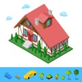 Isometric Rural Cottege Building House