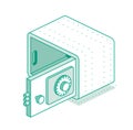 Isometric safe with open door. Outline object isolated on white background. Icon of security. Empty safe