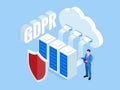 Isometric safety business. General data protection regulation GDPR concept. Idea of data protection. Online safety and