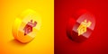 Isometric Sale house icon isolated on orange and red background. Buy house concept. Home loan concept, rent, buying a Royalty Free Stock Photo