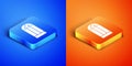 Isometric Salt icon isolated on blue and orange background. Cooking spices. Square button. Vector. Royalty Free Stock Photo