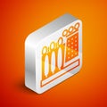 Isometric Salvador Dali museum in Figueres, Spain icon isolated on orange background. Silver square button. Vector