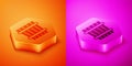 Isometric Sauna bucket icon isolated on orange and pink background. Hexagon button. Vector