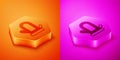 Isometric Sauna mitten icon isolated on orange and pink background. Mitten for spa. Hexagon button. Vector Royalty Free Stock Photo