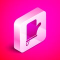 Isometric Sauna mittens icon isolated on pink background. Mitten for spa. Silver square button. Vector Royalty Free Stock Photo