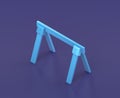 Isometric saw horse or roadblock barricade, on blue background, single color workshop tool, 3d rendering