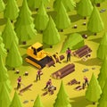 Isometric Sawmill Lumberjack Illustration