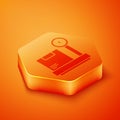 Isometric Scale with cardboard box icon isolated on orange background. Logistic and delivery. Weight of delivery package