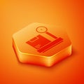 Isometric Scale with cardboard box icon isolated on orange background. Logistic and delivery. Weight of delivery package Royalty Free Stock Photo