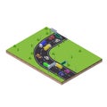 Isometric scene transport subcompact car in curve highway traffic road