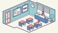 Isometric School Classroom Interior Art, vector design Generative AI Royalty Free Stock Photo