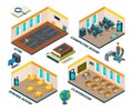 Isometric school interior. Building with various classes of institute or school Royalty Free Stock Photo