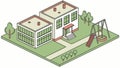 Isometric School with Playground, Learning Recreation Space, Childhood Education, vector design Generative AI Royalty Free Stock Photo