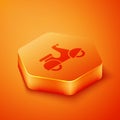 Isometric Scooter delivery icon isolated on orange background. Delivery service concept. Orange hexagon button. Vector