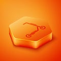 Isometric Scooter delivery icon isolated on orange background. Delivery service concept. Orange hexagon button. Vector