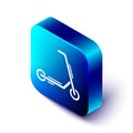 Isometric Scooter delivery icon isolated on white background. Delivery service concept. Blue square button. Vector
